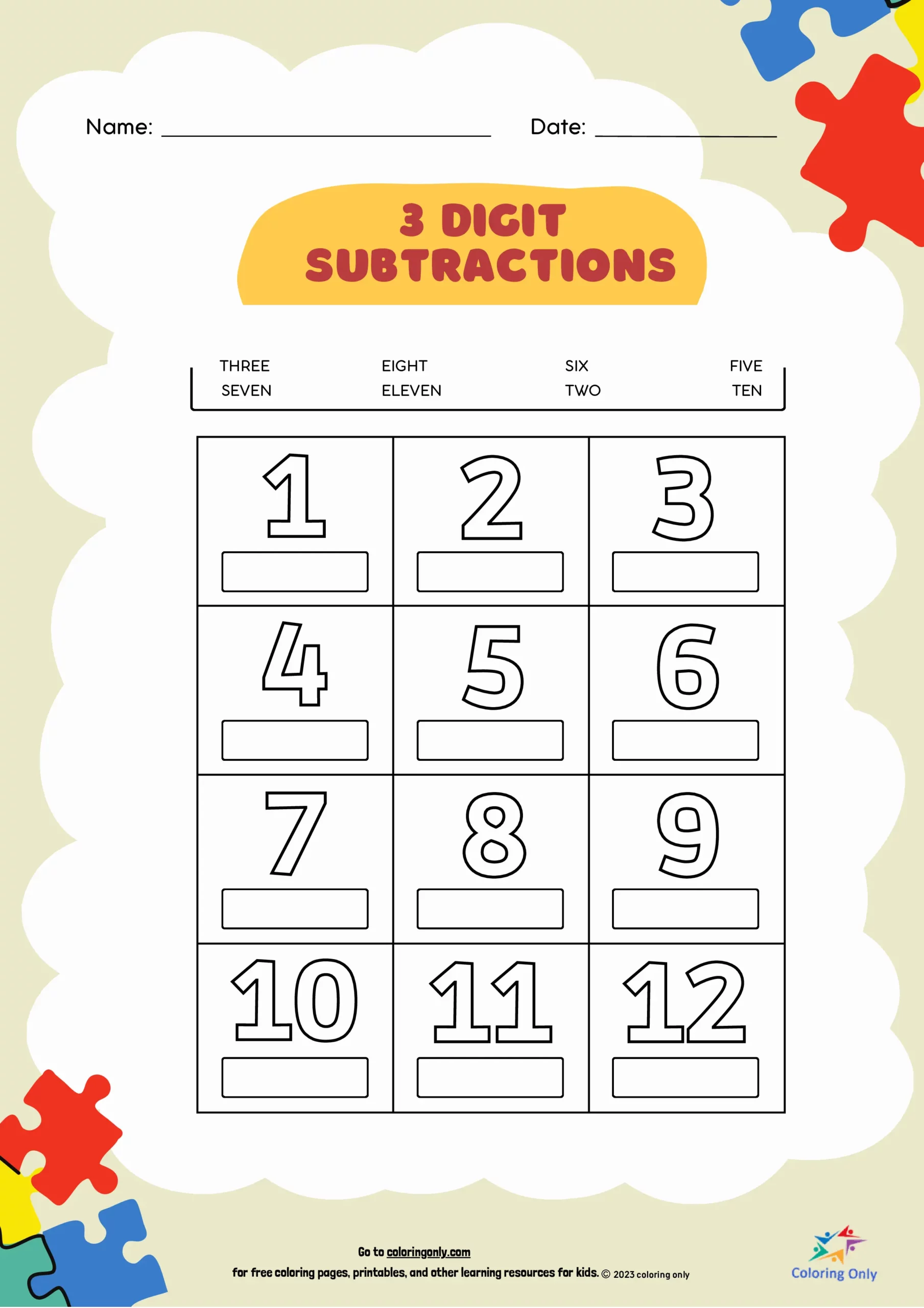 First grade student solving subtraction and addition problems on the Find the Math Path worksheet