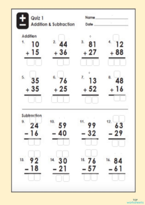Practice adding and subtracting to enhance math skills in grade one Double-digit addition and subtraction worksheet for first graders