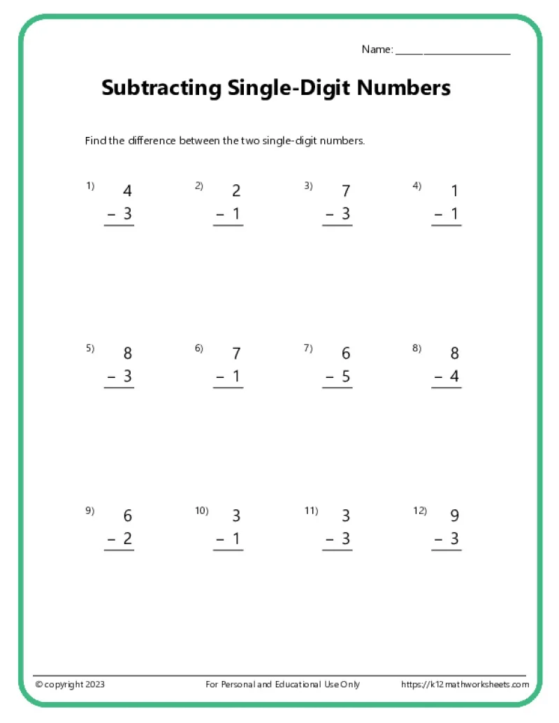 First grade math worksheet featuring twenty single and double-digit addition and subtraction problems for student practice