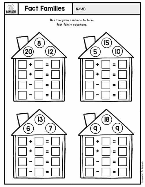 First grade worksheet teaching the relationship between addition and subtraction for place value practice