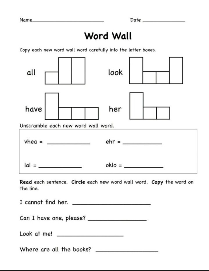 First grade student solving the What is on the Word Wall addition worksheet by matching clues to numbers 14