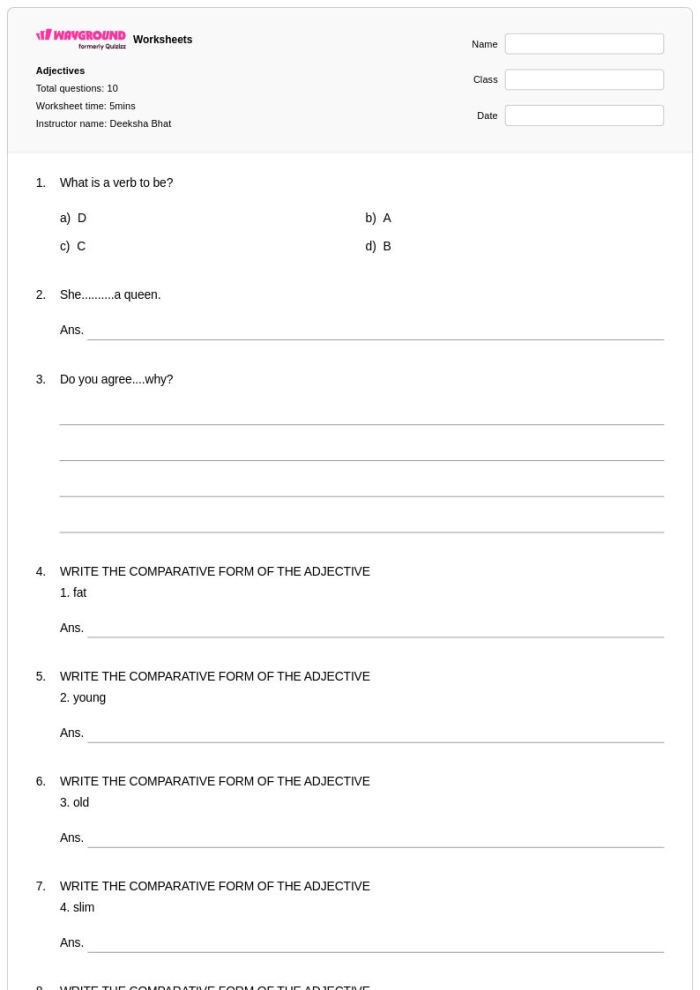 Helpful worksheet featuring adjectives to support first graders in their learning journey Adjectives handout worksheet designed for first-grade students to enhance their grammar skills