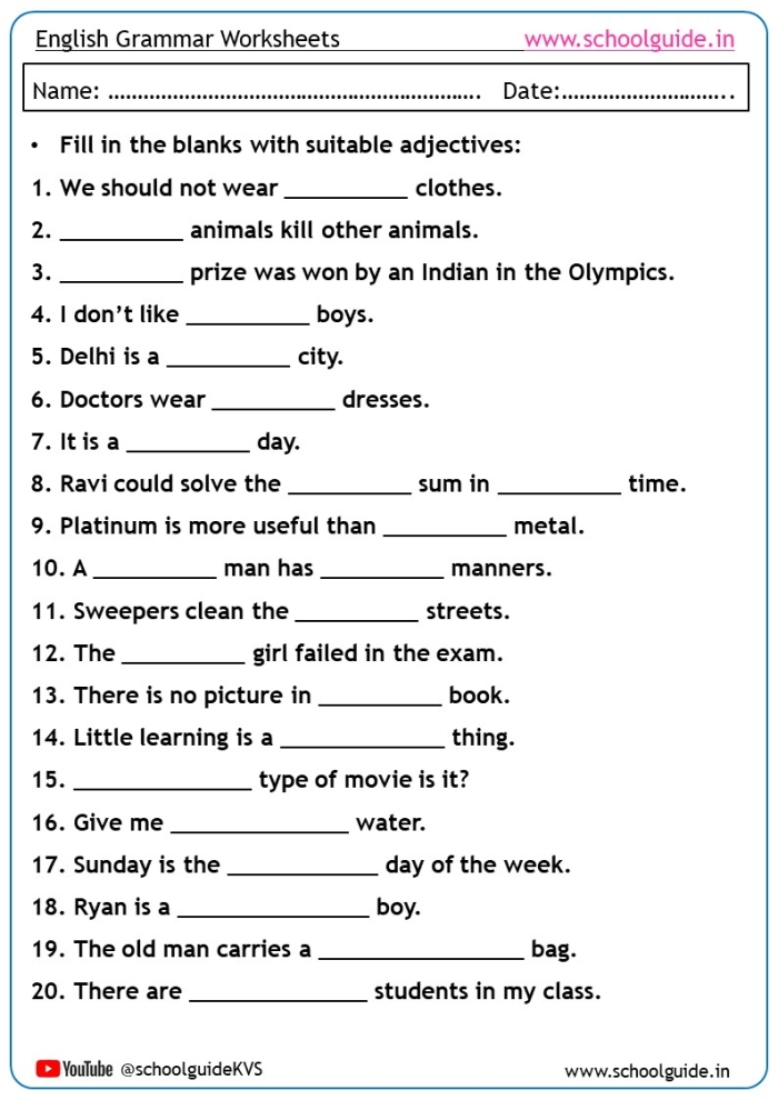 First Grade Adjectives Worksheet for Learning and Review Adjectives handout worksheet designed for first graders to enhance their grammar skills