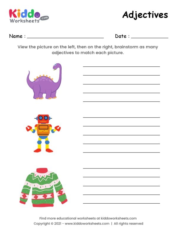 Engaging worksheet to enhance students' understanding of adjectives Adjectives handout worksheet for first-grade grammar practice