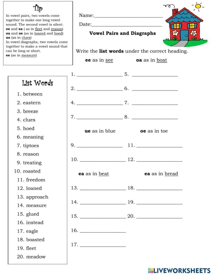 Ai Vowel Pair Writing Practice Exercise for Early Learners First grade student practicing ai vowel pair words with writing activities on worksheet 24