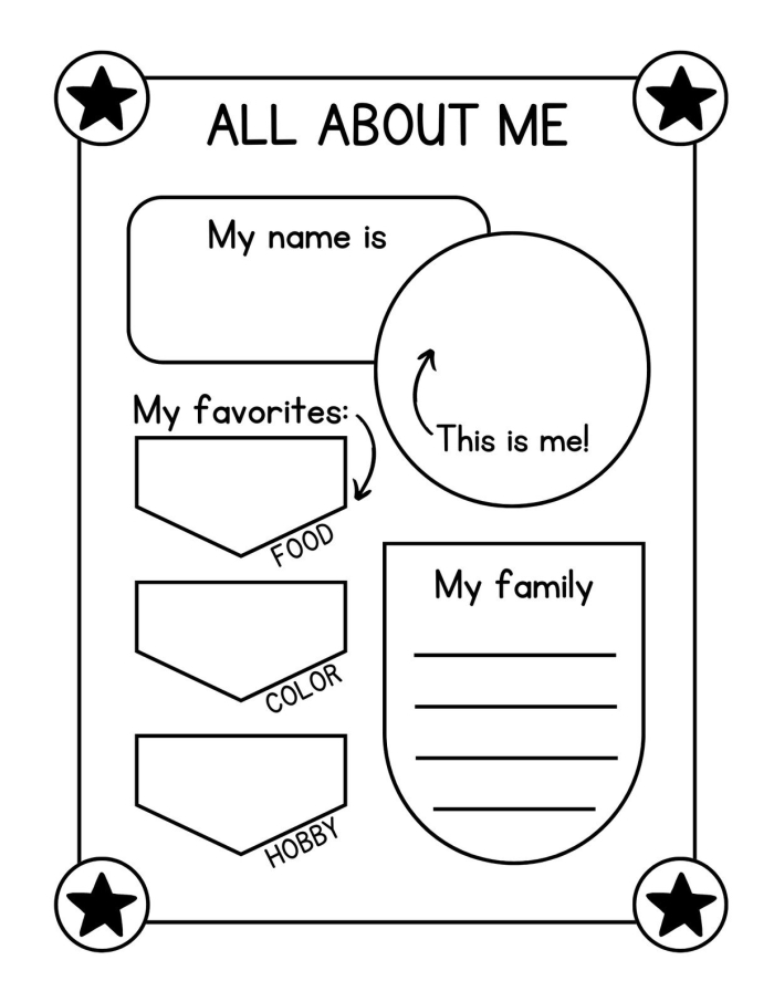 First grade student filling out an All About Me worksheet with fraction activities