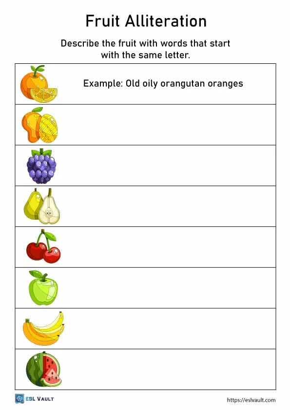 First grade student completing a Fun with Alliteration phonics worksheet