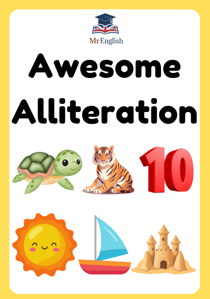 First grade students completing alliteration sentences with matching beginning sounds on a colorful worksheet