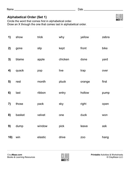 Alphabetizing Words 1 worksheet for physical science learning activities Worksheet for first graders to practice alphabetizing words based on the ABCs