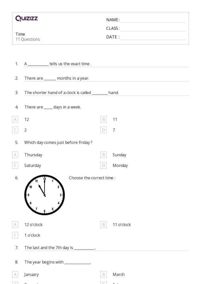 Analog clock time telling worksheet 19 for first grade multiplication and math skills First grade students practice reading analog clocks on this time quiz worksheet 19