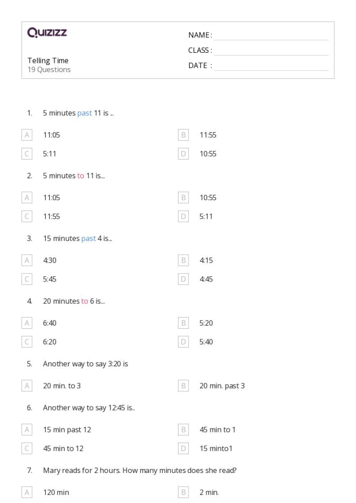 Engaging worksheet for practicing time telling in multiplication for young learners First Grade Time Quiz worksheet focusing on analog clock skills with fill-in-the-bubbles format