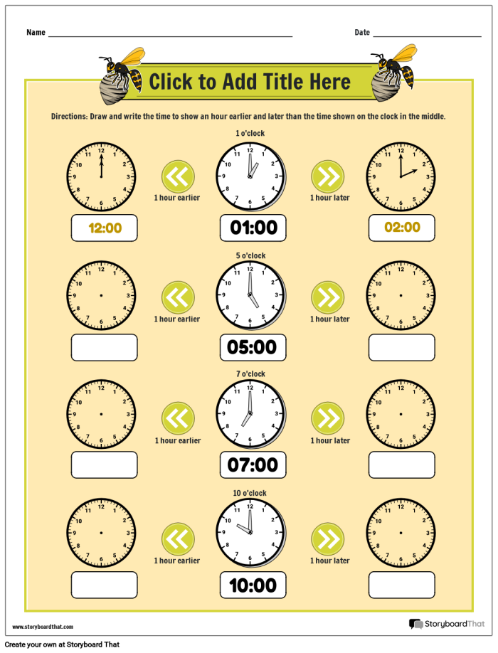 Find the Time Worksheet 8 for Beginning Clock Reading Skills First grade student learning to read analog clock faces on a time-telling worksheet