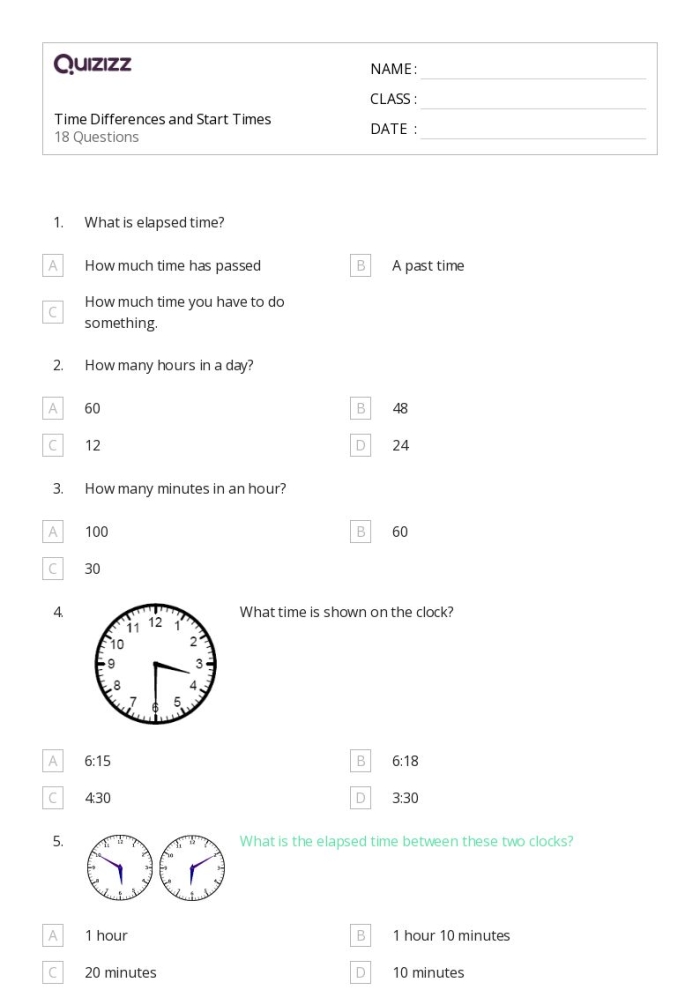 Time Quiz Worksheet 15 First Grade Multiplication Analog Clock Practice First grade students practice reading analog clocks with this 15th time quiz worksheet