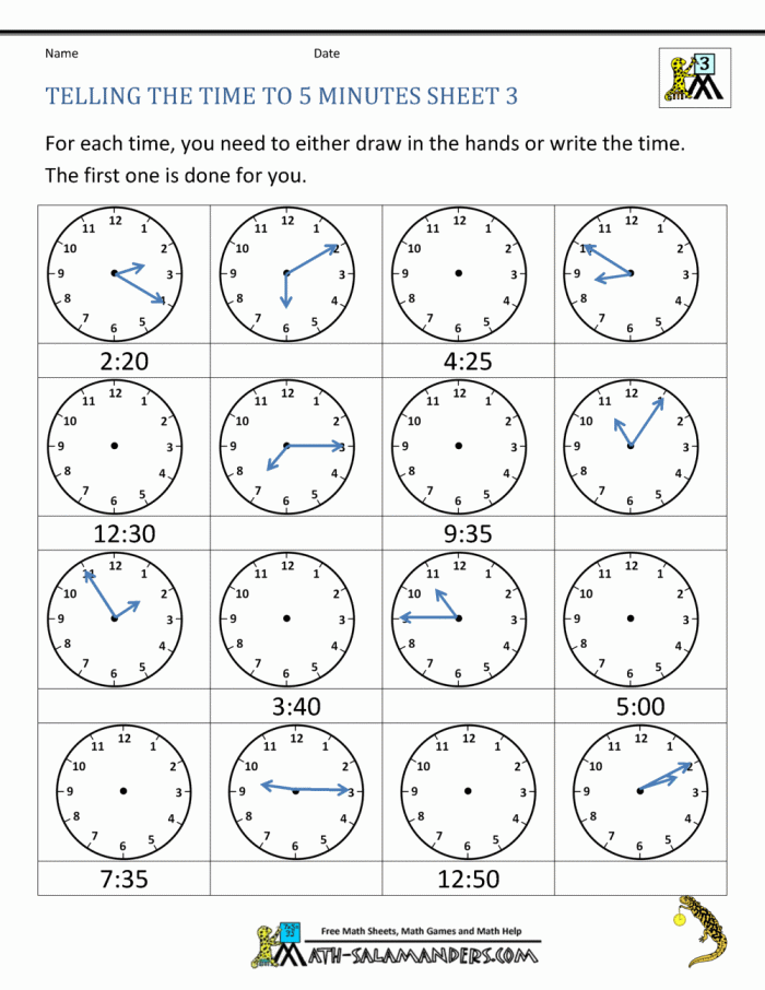 Worksheet for first graders to practice reading an analog clock