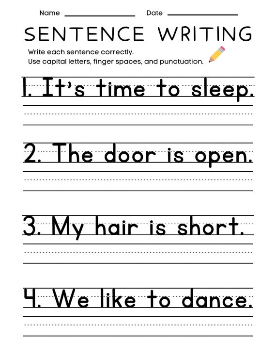 First grade students practicing animal sentence structure on a creative writing worksheet