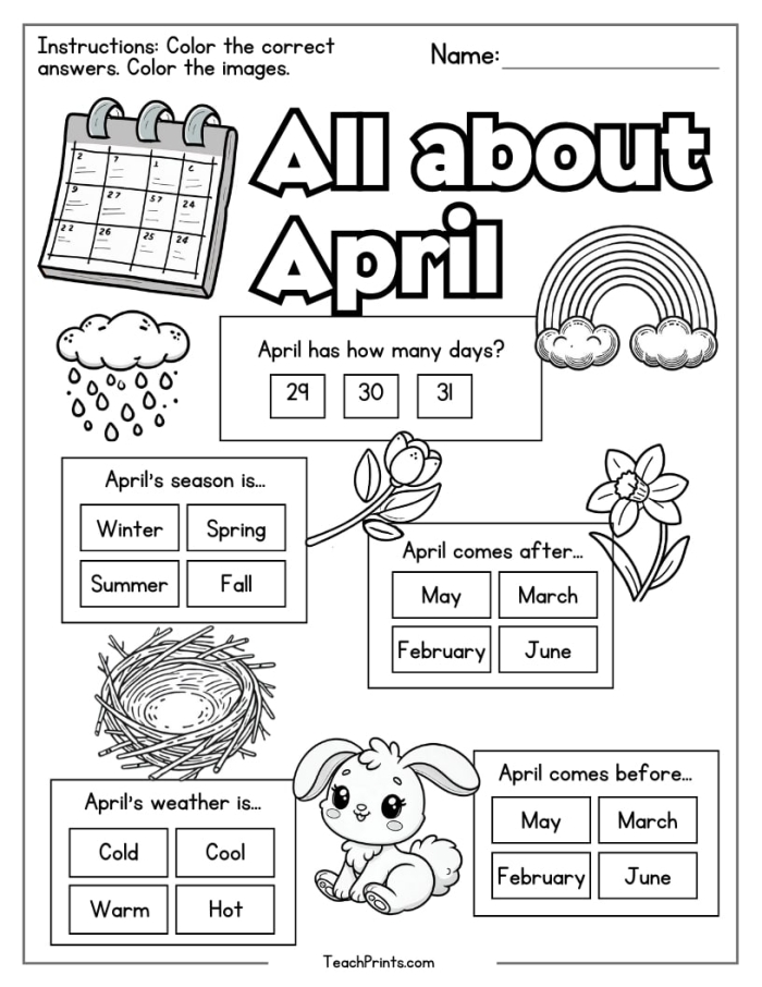 Engaging calendar basics activity for young learners in April First grade algebra worksheet featuring a calendar challenge for April