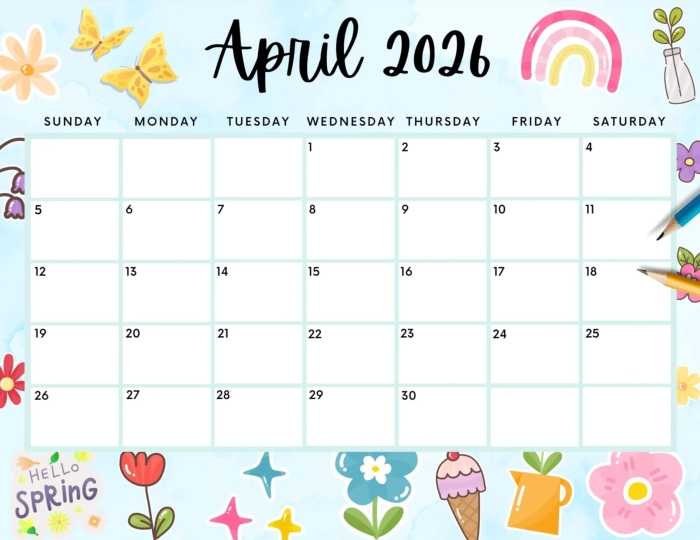 First grade students practicing writing days of the week and dates on an April 2026 calendar worksheet