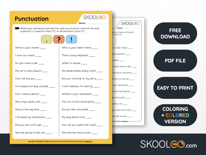Basic Punctuation Worksheet for First Grade Practice 14 First grade student completing a basic punctuation worksheet by adding periods and question marks to sentences