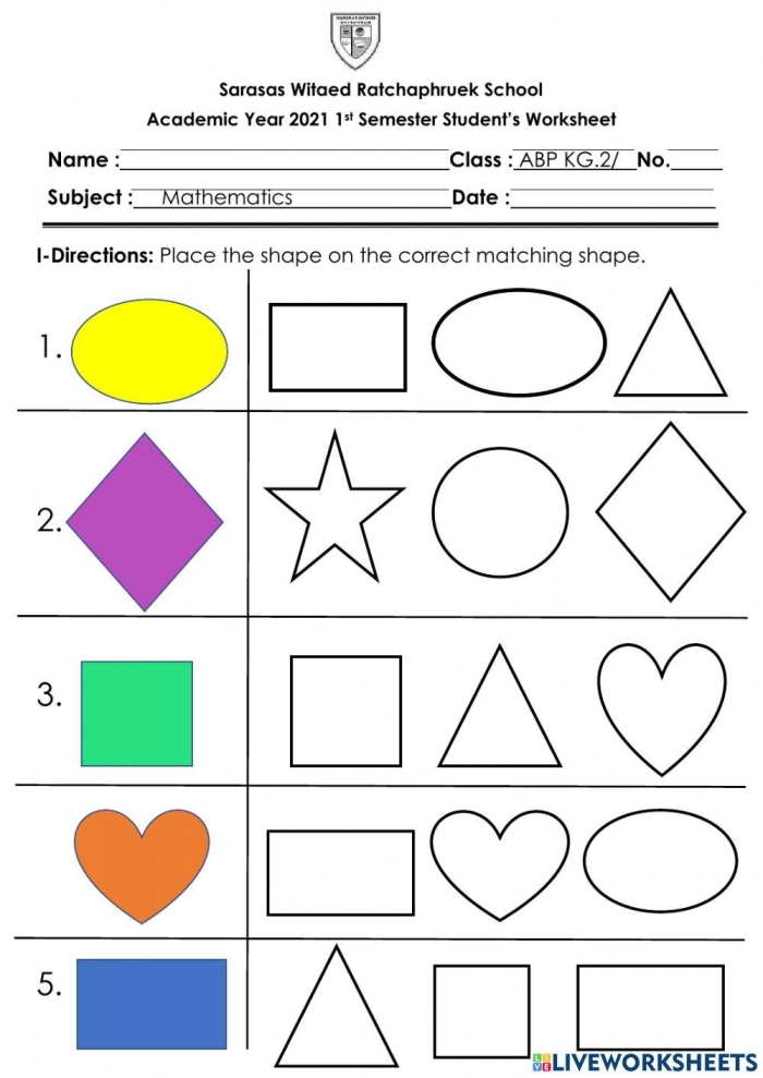 First grader coloring a basic shapes worksheet with various geometric patterns