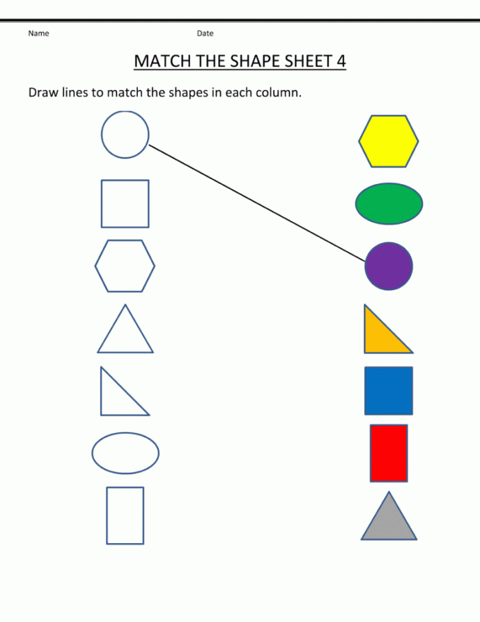 Basic Shapes worksheet for first graders featuring colorful shapes to sort and identify