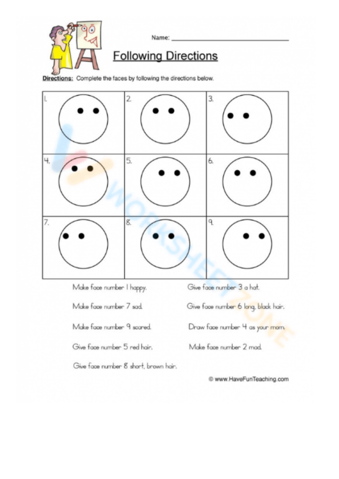 Following Directions Practice Activity for Young Learners Number 18 First grade student completing a following directions worksheet activity to solve a history riddle