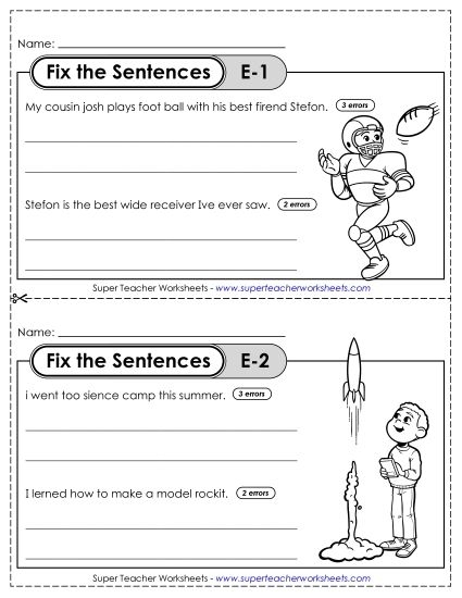 Fix the Sentences: Bicycle Ride worksheet for first graders to improve writing skills Worksheet image featuring sentences about bike riding with errors for correction