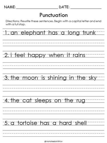 Bicycle Ride worksheet for first graders to practice punctuation and capitalization Worksheet image featuring sentences about bike riding for kids to correct