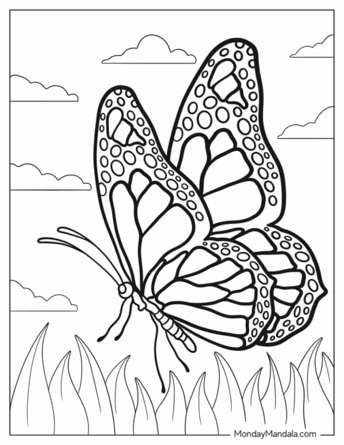 Butterflies Coloring Page Worksheet Number 17 for Earth and Space Science First grade science worksheet featuring a detailed pattern of butterflies for students to color