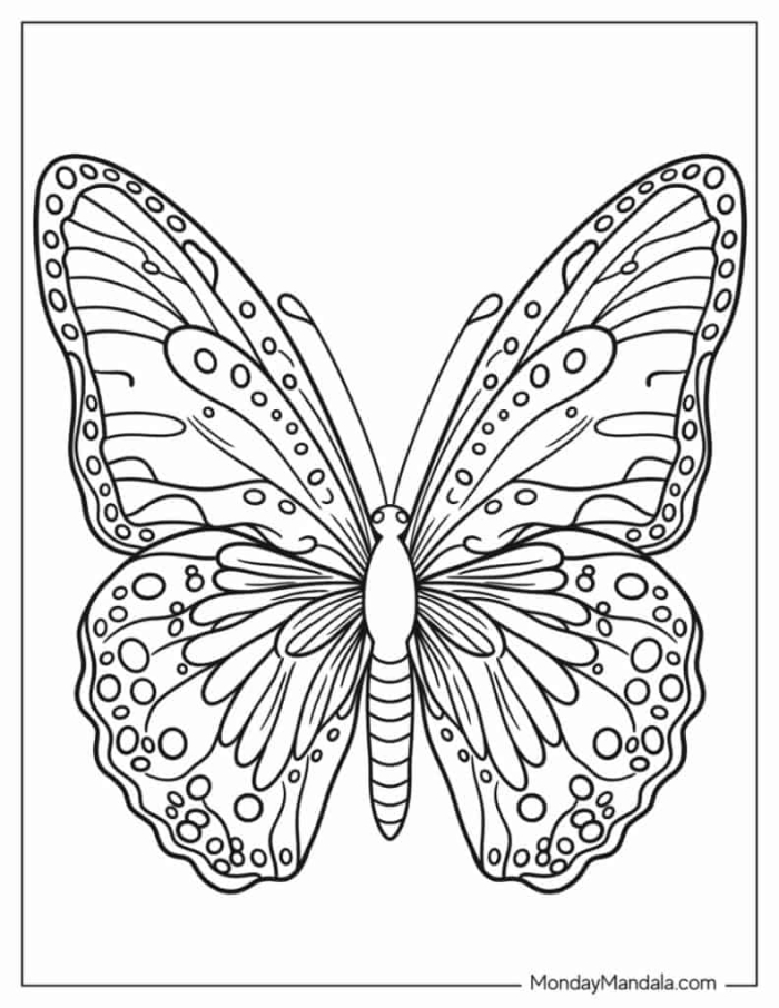 Butterflies Coloring Page Worksheet Number 22 for Science Students First grade worksheet featuring a detailed pattern of fluttering butterflies for students to color