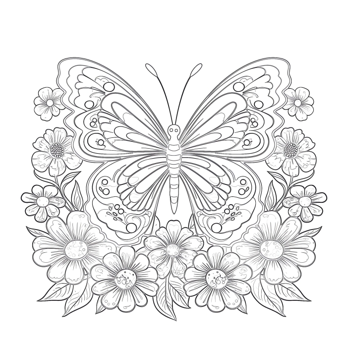 Butterflies Coloring Page Worksheet Number 4 Earth and Space Science Activity Detailed first grade science worksheet featuring a group of butterflies for coloring practice