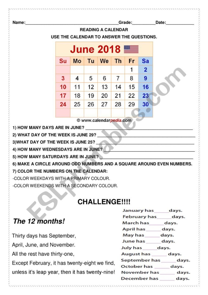 Reading a Calendar worksheet for first graders with fun questions and activities Children engaging with a colorful calendar worksheet to learn about dates and events