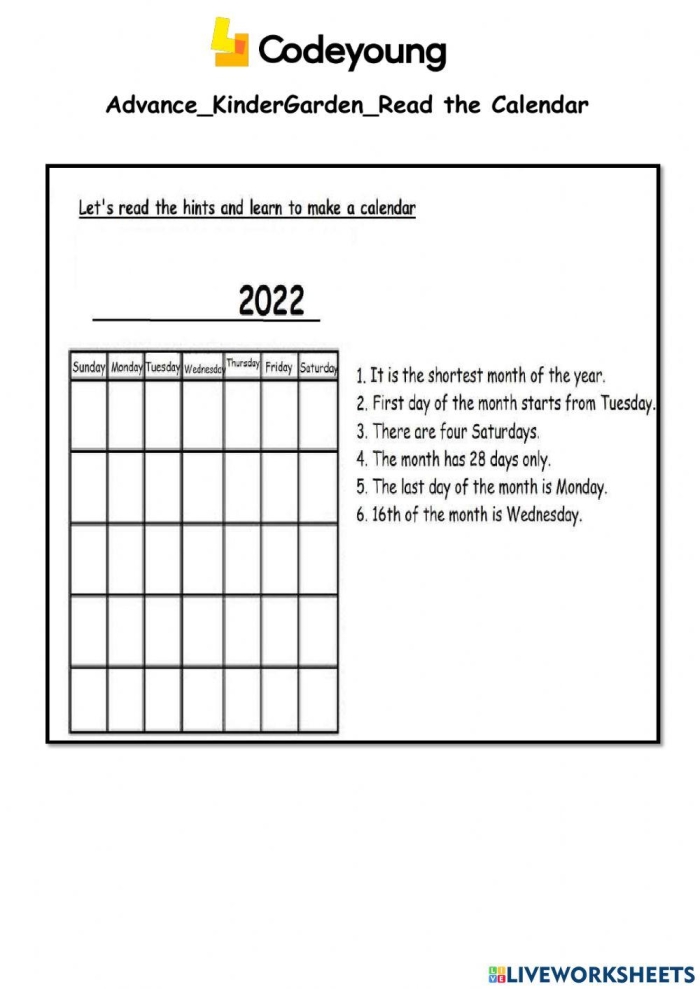 Reading a Calendar Worksheet for First Grade Science First grade student completing a worksheet on reading a calendar for science class