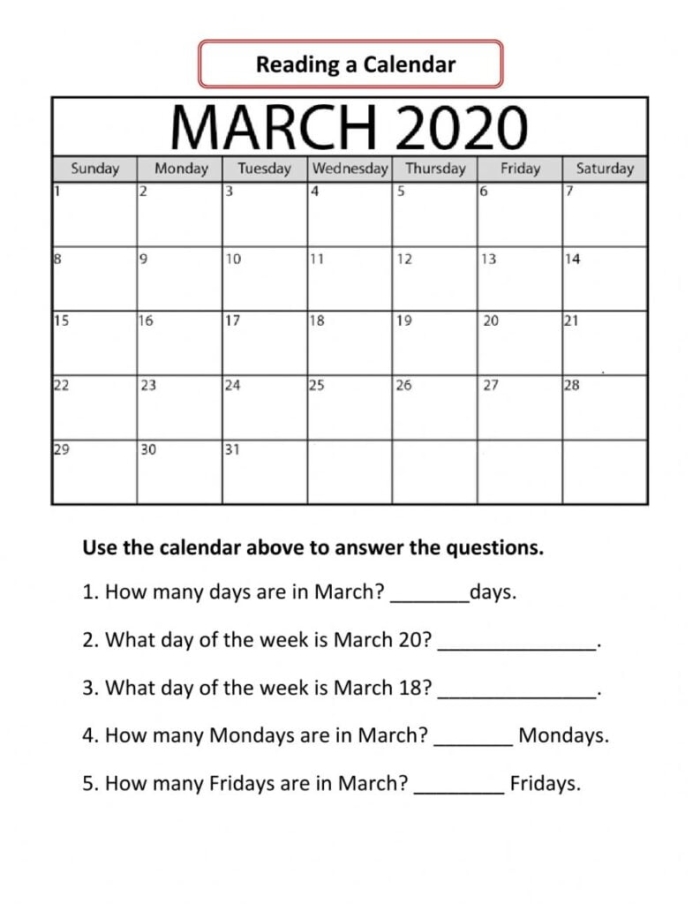 Interactive calendar activity designed for young learners to enhance their understanding of dates Colorful worksheet for first graders on reading a calendar with engaging questions