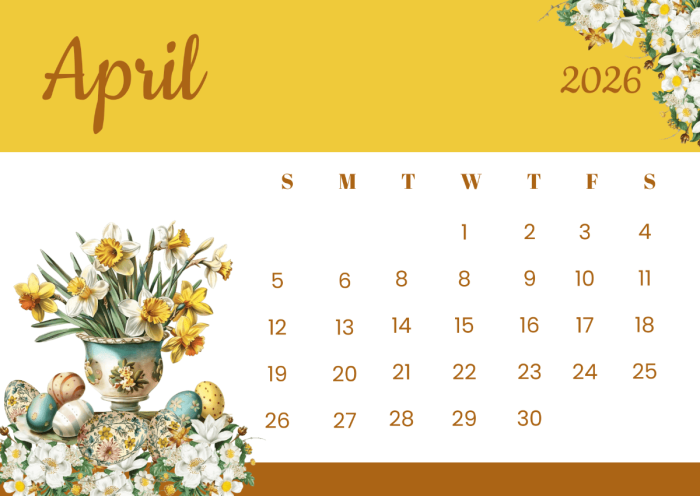 A first grader filling out the April 2026 calendar worksheet by writing in the days and dates