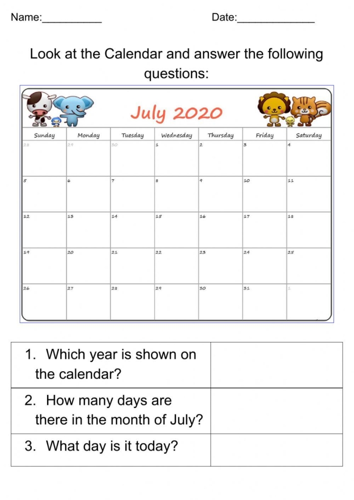 Reading a Calendar Worksheet for First Grade Science Lesson 18 First grade students practicing how to read a calendar by answering questions in this science worksheet