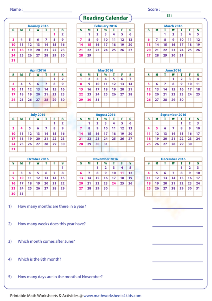 Reading a Calendar Practice Worksheet for First Grade Science First grade student working on a calendar comprehension worksheet about days and months
