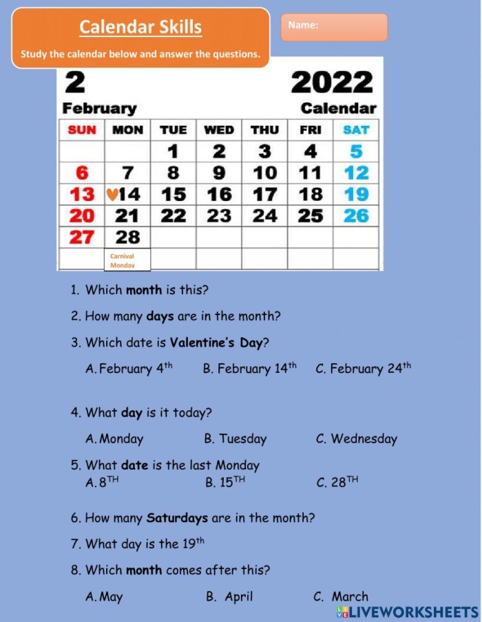 First grade Earth and Space Science worksheet for learning to read a calendar 22 A first grade student reading a calendar to answer questions for an Earth and Space Science worksheet