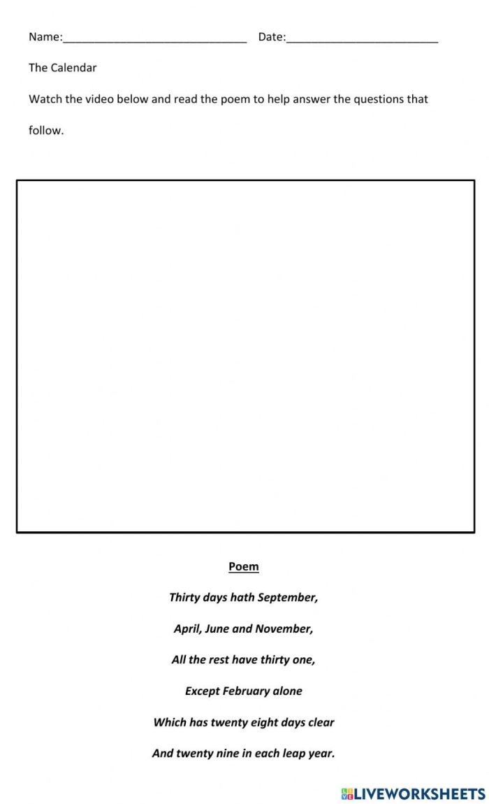 Engaging calendar activity for young learners in Earth and Space Science Colorful worksheet for first graders to learn how to read a calendar and answer questions