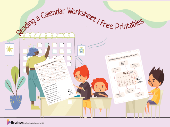 Earth and Space Science worksheet for First Grade Colorful worksheet for first graders focusing on reading a calendar with engaging questions. Educational resource image illustrating a calendar activity for young learners.