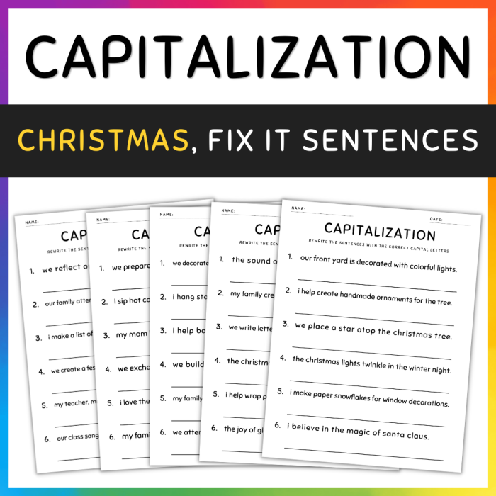 First Grade Capitalization and Punctuation Worksheet for Finding Mistakes