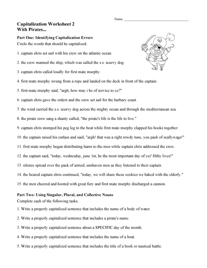 First grade geometry worksheet for practicing capital letters and sentence construction
