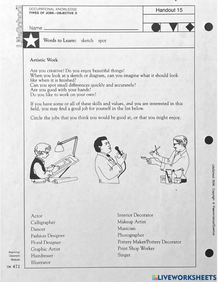 Different Types of Jobs Drawing Activity for First Grade Learners First grade students drawing pictures of three different jobs with labels and descriptions of what workers do