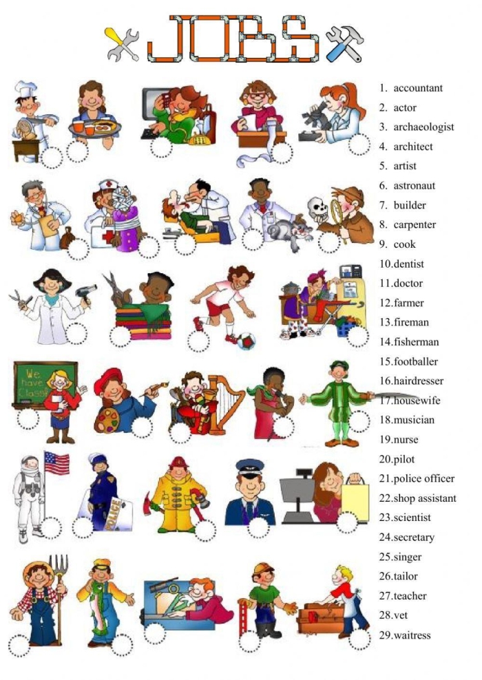 Worksheet activity showing children illustrating various occupations and writing job names with task descriptions First grade students drawing pictures of three different jobs with labels and descriptions for a data and graphing worksheet