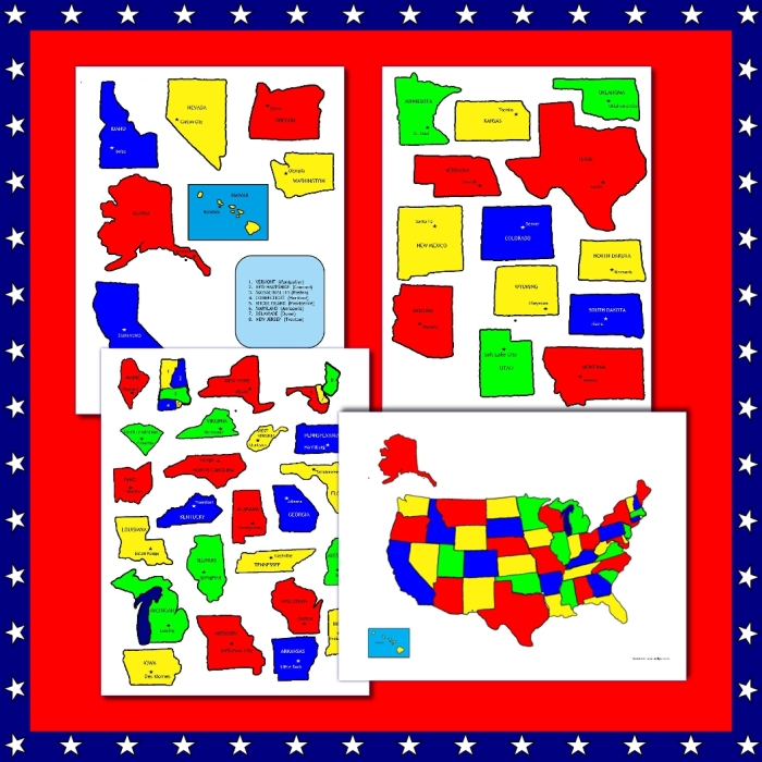 First Grade United States Puzzle worksheet for developing cartographic skills