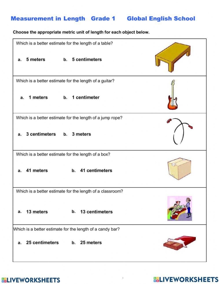 Sensational centimeter measurement practice for young learners Measurement Practice worksheet focusing on centimeters for first graders