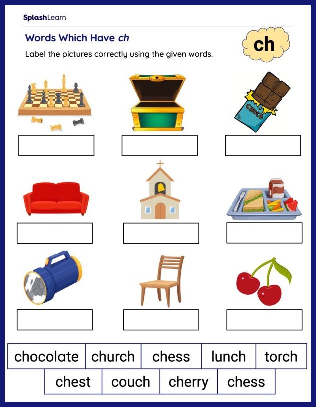Phonics lesson plan resources focusing on "ch" vocabulary for first graders Worksheet featuring words that begin with "ch" for phonics activities