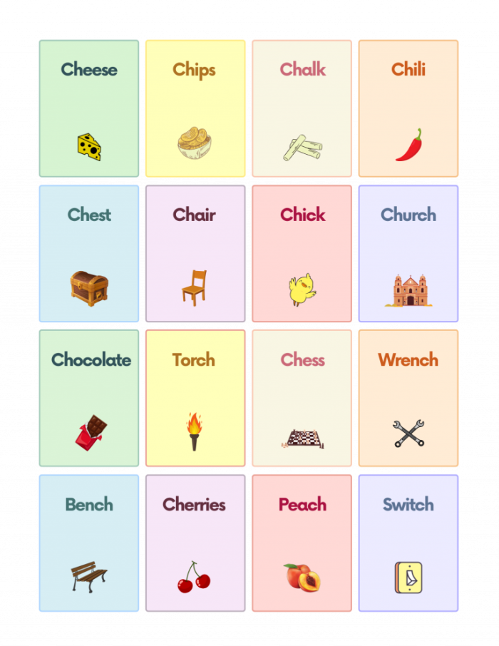 Educational resource for first graders focused on "ch" words Worksheet featuring words that begin with "ch" for phonics lessons