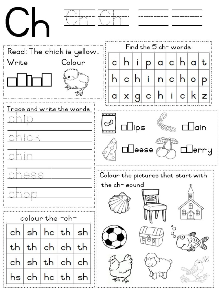 Phonics lesson plan resource for words starting with "ch Worksheet featuring words that begin with "ch" for first graders