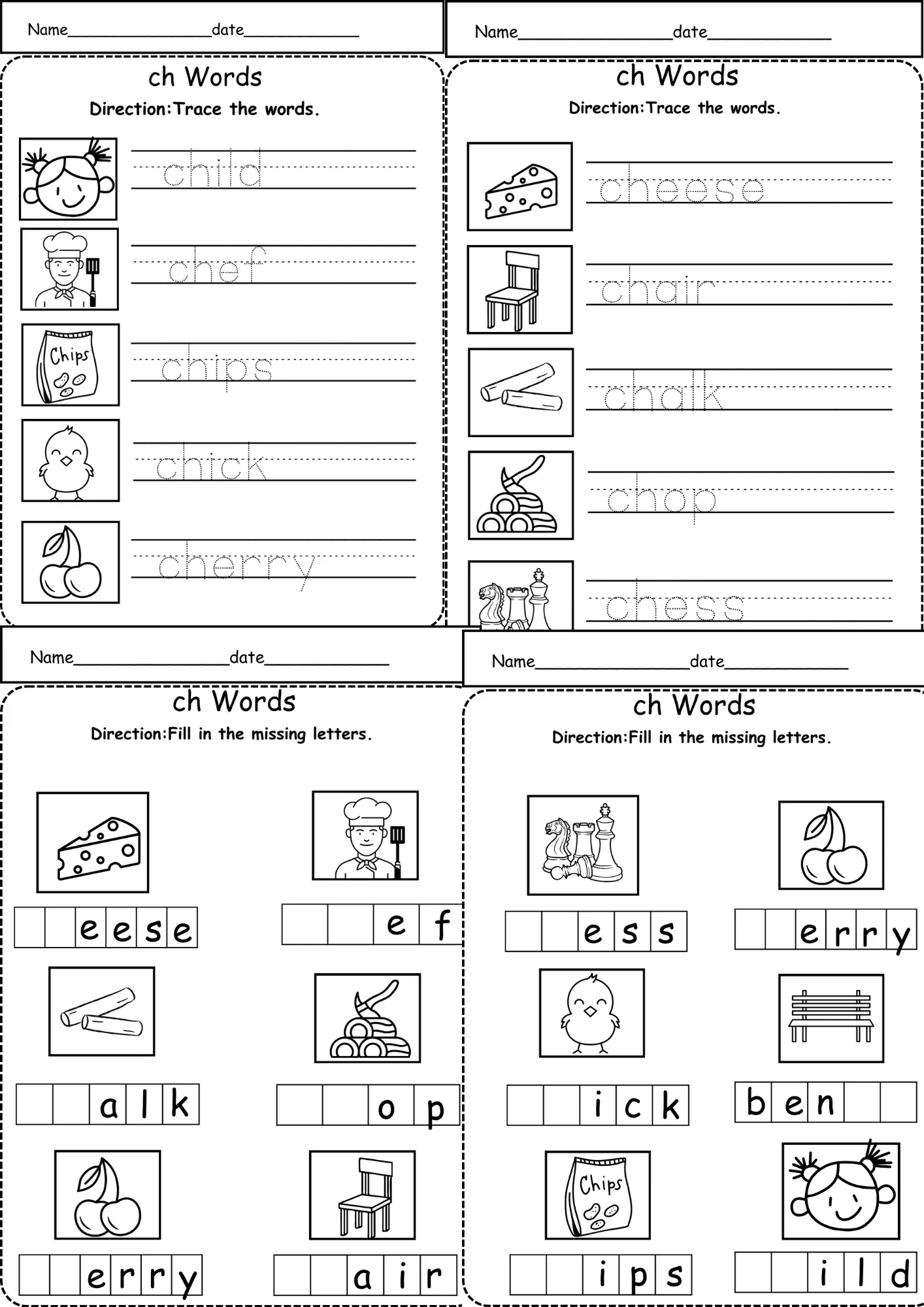 Phonics lesson plan resources focusing on "ch" words Worksheet featuring words that begin with "ch" for first graders