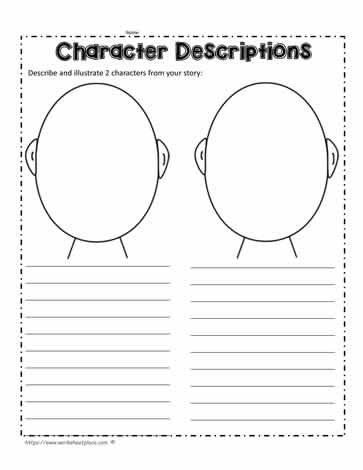 Describe a Character worksheet for young readers, image 10 Graphic organizer for first graders to analyze a character in a story